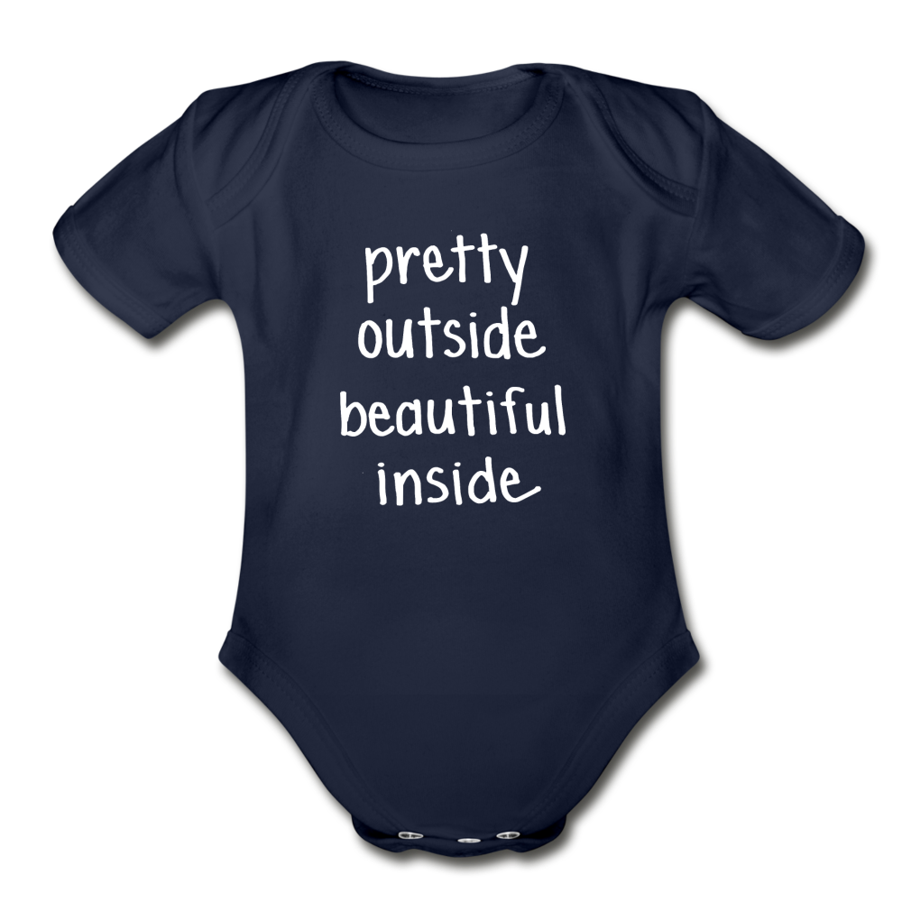 Beautiful Inside Organic Short Sleeve Baby Bodysuit - dark navy