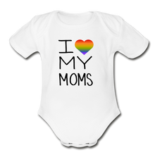 Load image into Gallery viewer, I Love My Moms Rainbow Pride Organic Short Sleeve Baby Bodysuit - white
