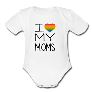 I Love My Moms Rainbow Pride Organic Short Sleeve Baby Bodysuit - white
