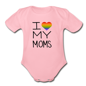 I Love My Moms Rainbow Pride Organic Short Sleeve Baby Bodysuit - light pink