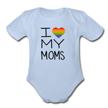 Load image into Gallery viewer, I Love My Moms Rainbow Pride Organic Short Sleeve Baby Bodysuit - sky
