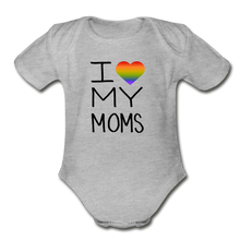 Load image into Gallery viewer, I Love My Moms Rainbow Pride Organic Short Sleeve Baby Bodysuit - heather gray

