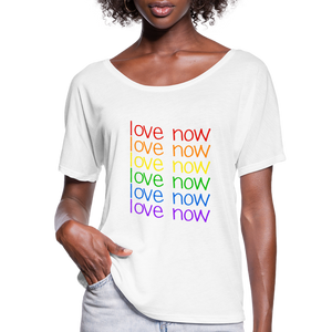Love Now Rainbow Pride Women’s Flowy T-Shirt - white