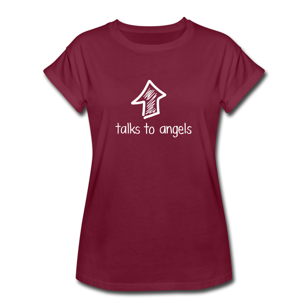 She Talks To Angels Women's Relaxed Fit Tee - burgundy