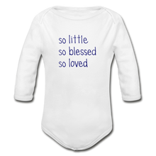 Load image into Gallery viewer, So Little So Blessed So Loved  Organic Long Sleeve Baby Bodysuit Navy - white
