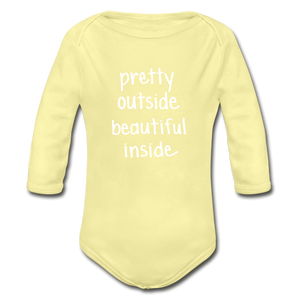 Beautiful Inside Organic Long Sleeve Baby Bodysuit - washed yellow