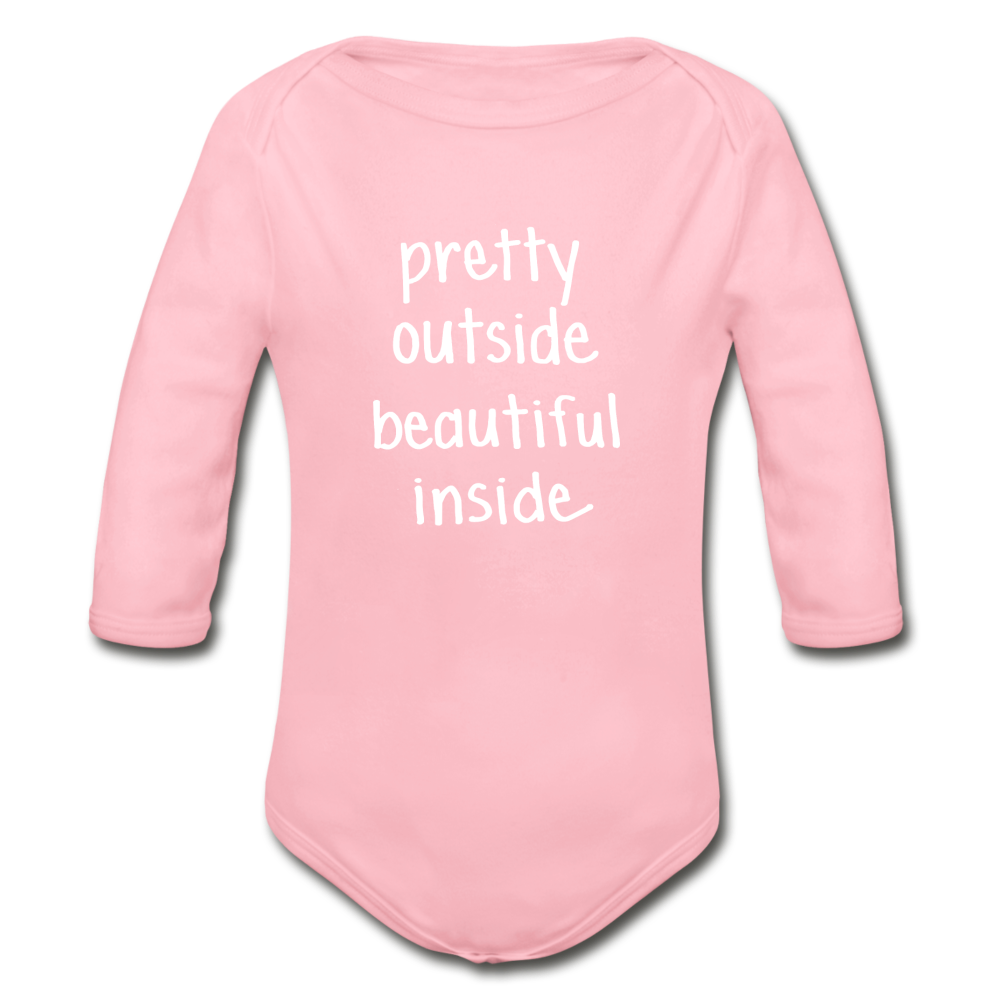 Beautiful Inside Organic Long Sleeve Baby Bodysuit - light pink