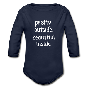 Beautiful Inside Organic Long Sleeve Baby Bodysuit - dark navy
