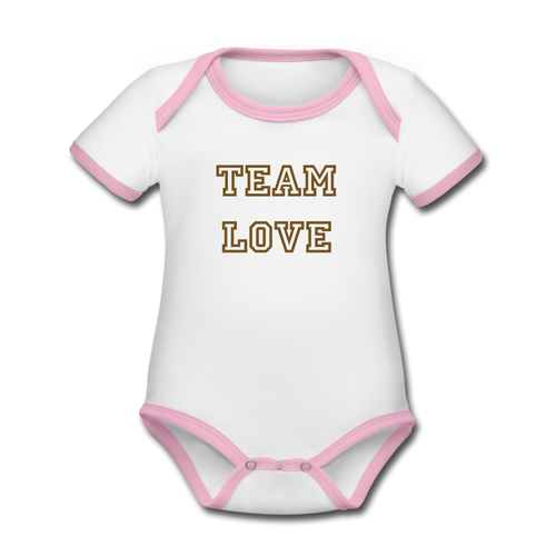 TEAM LOVE Customizable Organic Short Sleeve Baby Bodysuit - white/pink